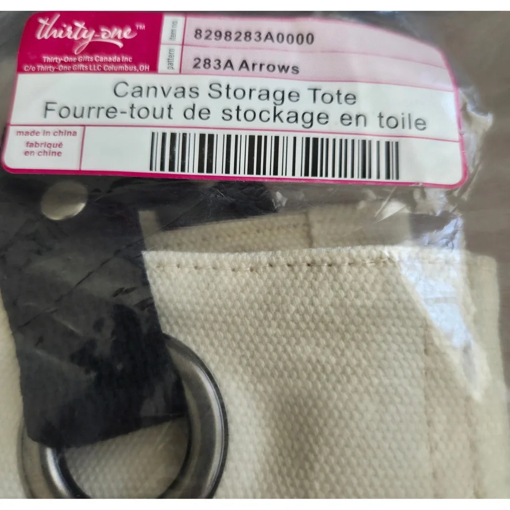 Thirty-One Retired Canvas Storage Tote Bag 283A‎ Arrows Tan Cream Black NIP